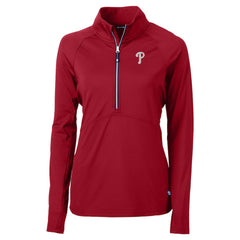 Philadelphia Phillies Cutter & Buck Women's DryTec Adapt Eco Knit Stretch Recycled Raglan Half-Zip Top - Red Tops