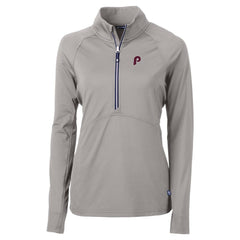 Philadelphia Phillies Cutter & Buck Women's Cooperstown Collection DryTec Adapt Eco Knit Stretch Recycled Raglan Half-Zip Top - Gray Tops