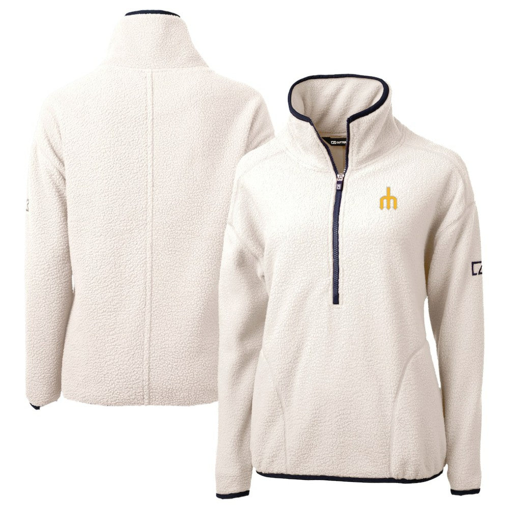 Seattle Mariners Cutter & Buck Women's Cascade Eco Sherpa Fleece Half-Zip Pullover Jacket - Cream Jackets