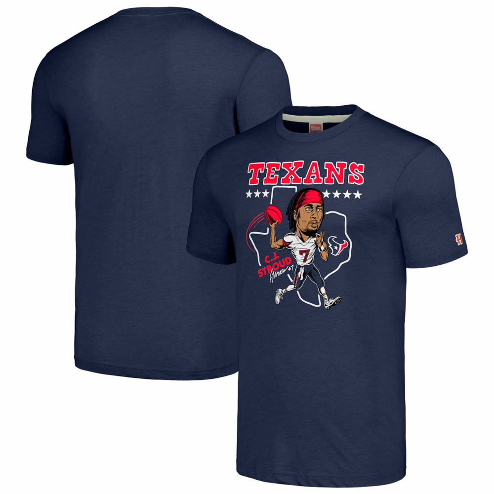 C.J. Stroud Houston Texans Homage Unisex Caricature Player Tri-Blend T-Shirt - Navy T-shirts