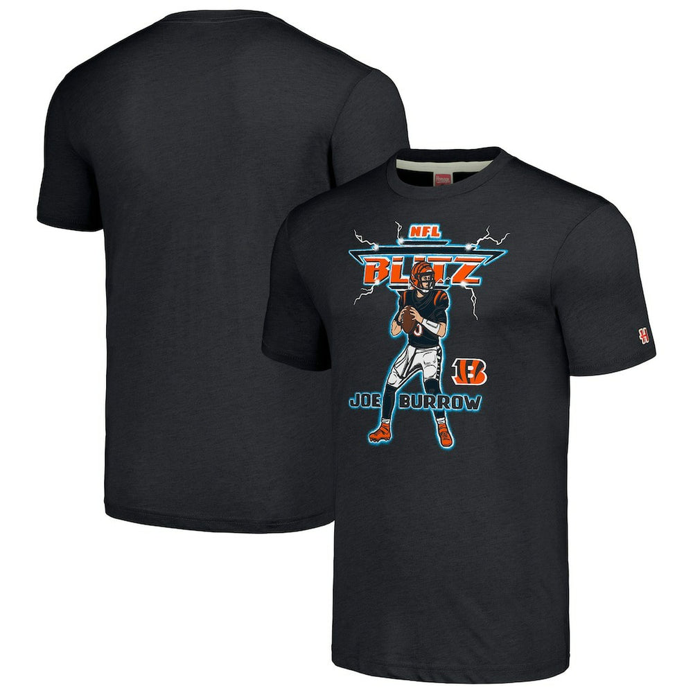 Joe Burrow Cincinnati Bengals Homage Unisex NFL Blitz Player Tri-Blend T-Shirt - Heathered Charcoal T-shirts