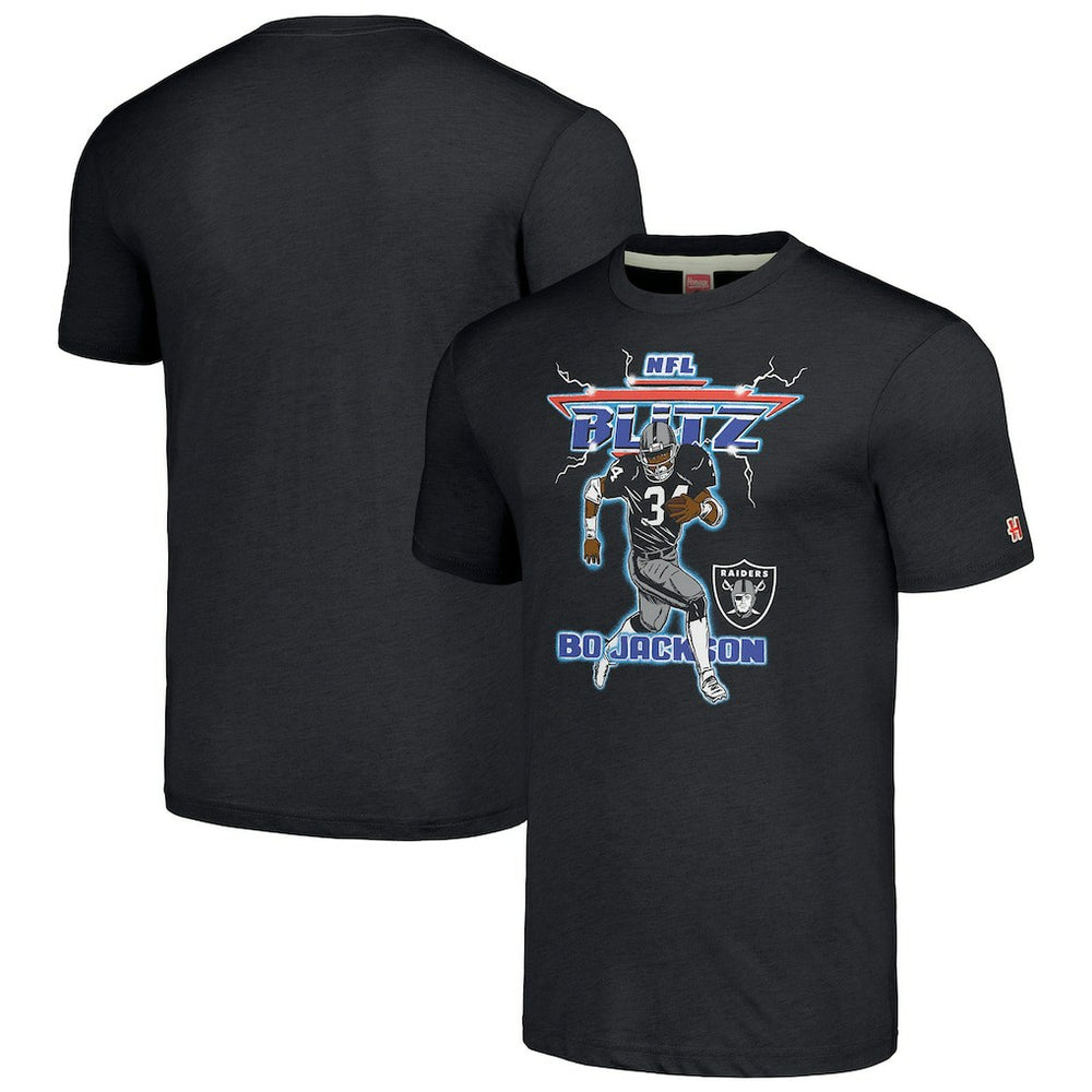 Bo Jackson Las Vegas Raiders Homage Unisex NFL Blitz Retired Player Tri-Blend T-Shirt - Heathered Charcoal T-shirts