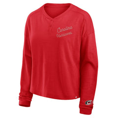 Carolina Hurricanes Fanatics Women's Oversized All Out Effort Long Sleeve Henley T-Shirt - Red | US 201742848