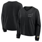 Pittsburgh Penguins Fanatics Women's Oversized All Out Effort Long Sleeve Henley T-Shirt - Black | US 201742853