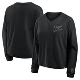 Vegas Golden Knights Fanatics Women's Oversized All Out Effort Long Sleeve Henley T-Shirt - Black | US 201742854