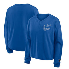 St. Louis Blues Fanatics Women's Oversized All Out Effort Long Sleeve Henley T-Shirt - Blue | US 201742857