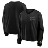 Boston Bruins Fanatics Women's Oversized All Out Effort Long Sleeve Henley T-Shirt - Black | US 201742859