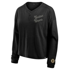 Boston Bruins Fanatics Women's Oversized All Out Effort Long Sleeve Henley T-Shirt - Black | US 201742859