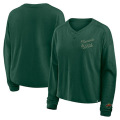 Minnesota Wild Fanatics Women's Oversized All Out Effort Long Sleeve Henley T-Shirt - Green | US 201742863