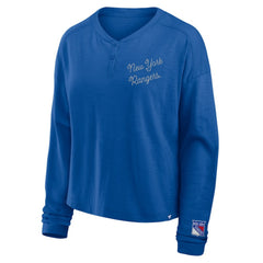 New York Rangers Fanatics Women's Oversized All Out Effort Long Sleeve Henley T-Shirt - Blue | US 201742866