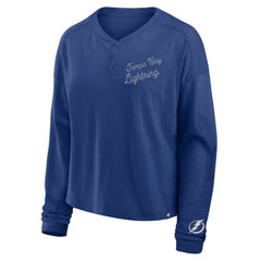 Tampa Bay Lightning Fanatics Women's Oversized All Out Effort Long Sleeve Henley T-Shirt - Blue | US 201742867