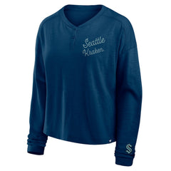 Seattle Kraken Fanatics Women's Oversized All Out Effort Long Sleeve Henley T-Shirt - Deep Sea Blue | US 201742868