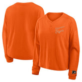 Philadelphia Flyers Fanatics Women's Oversized All Out Effort Long Sleeve Henley T-Shirt - Orange | US 201742869