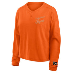 Philadelphia Flyers Fanatics Women's Oversized All Out Effort Long Sleeve Henley T-Shirt - Orange | US 201742869