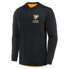 Pittsburgh Penguins Fanatics Adrenaline Push Long Sleeve Henley Shirt - Black | US 201742871