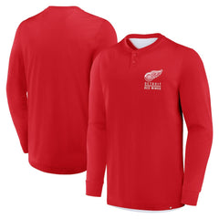 Detroit Red Wings Fanatics Adrenaline Push Long Sleeve Henley Shirt - Red | US 201742890