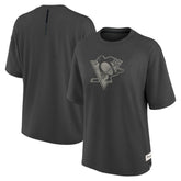 Pittsburgh Penguins Fanatics Women's Oversized Elements Raw Edge Future Ground T-Shirt - Charcoal | US 201752505