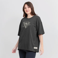 Pittsburgh Penguins Fanatics Women's Oversized Elements Raw Edge Future Ground T-Shirt - Charcoal | US 201752505