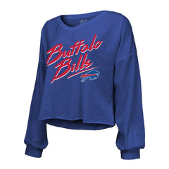 Keon Coleman Buffalo Bills Majestic Threads Women's Name & Number Off-Shoulder Script Cropped Long Sleeve V-Neck T-Shirt - Royal T-shirts