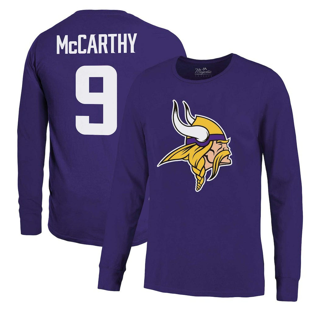 J.J. McCarthy Minnesota Vikings Majestic Threads Name & Number Long Sleeve T-Shirt - Purple T-shirts