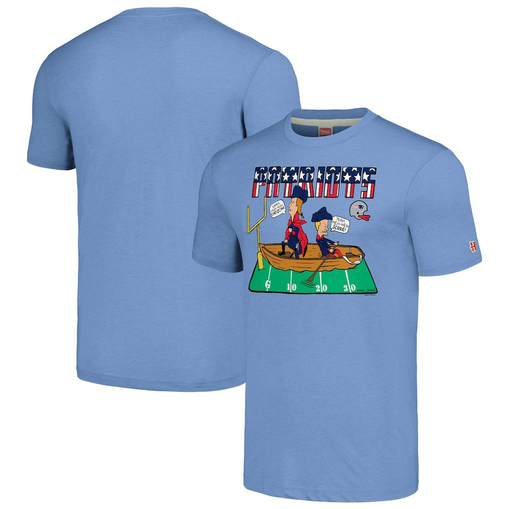 New England Patriots NFL x Homage x Beavis and Butt-Head Unisex Tri-Blend T-Shirt - Light Blue