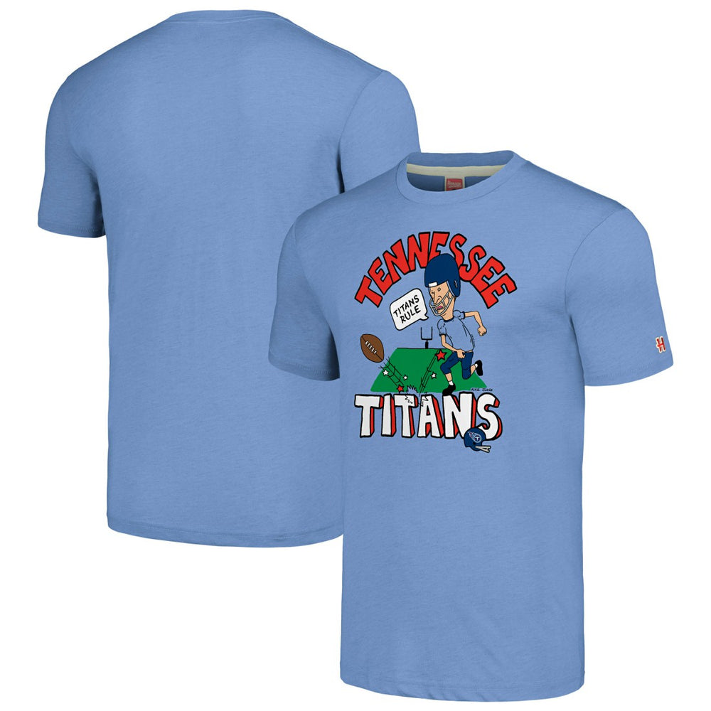 Tennessee Titans NFL x Homage x Beavis and Butt-Head Unisex Tri-Blend T-Shirt - Light Blue