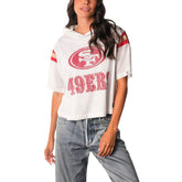 San Francisco 49ers The Wild Collective Women's Mesh Short Sleeve Hoodie T-Shirt - White Hoodies