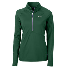 New York Jets Cutter & Buck Women's Primary Logo DryTec Adapt Eco Knit Stretch Recycled Raglan Half-Zip Top - Hunter Green Tops