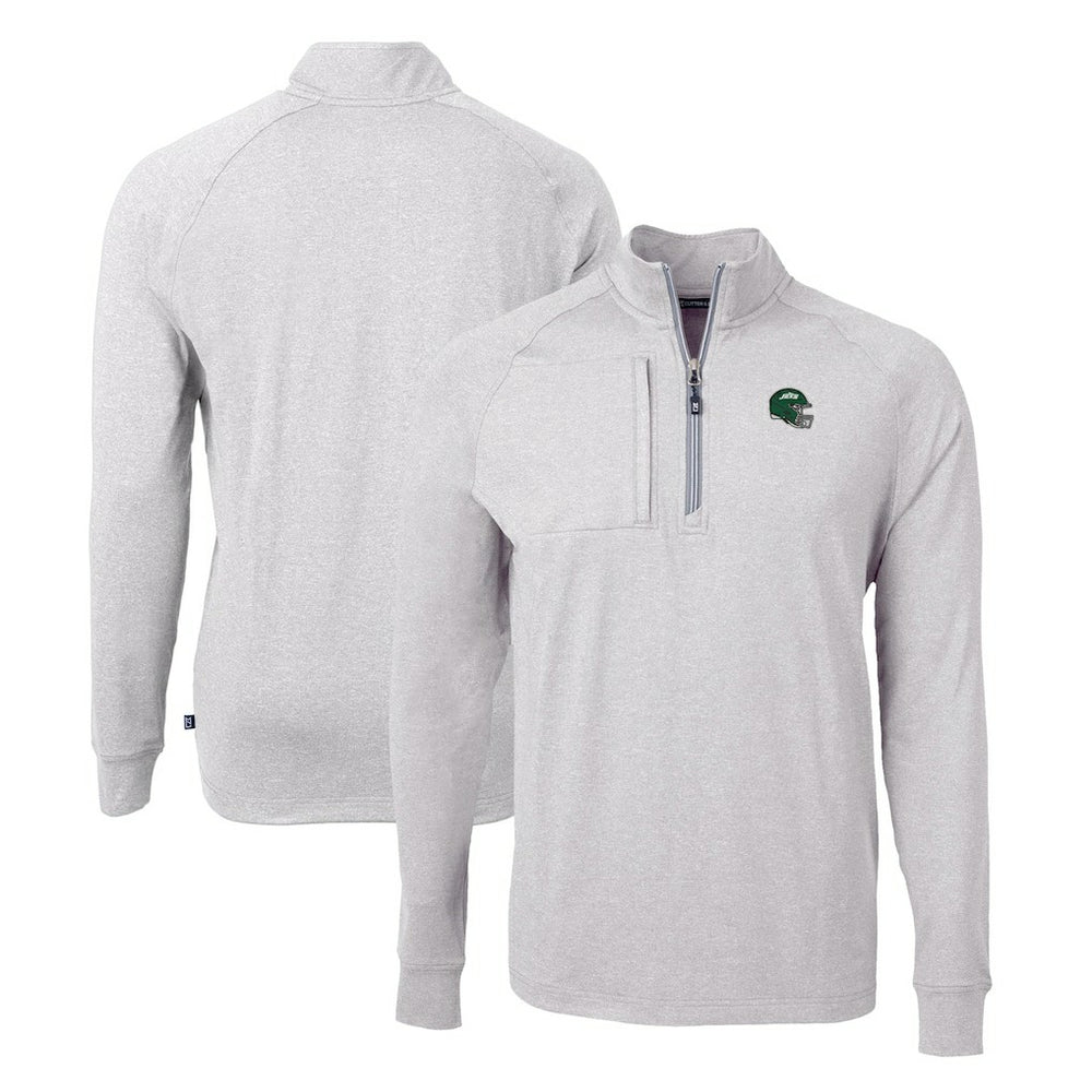 New York Jets Cutter & Buck Helmet Adapt Eco Knit Quarter-Zip Top - Heather Gray Tops