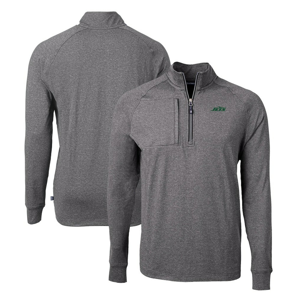 New York Jets Cutter & Buck Primary Logo Adapt Eco Knit Quarter-Zip Top - Heather Black Tops