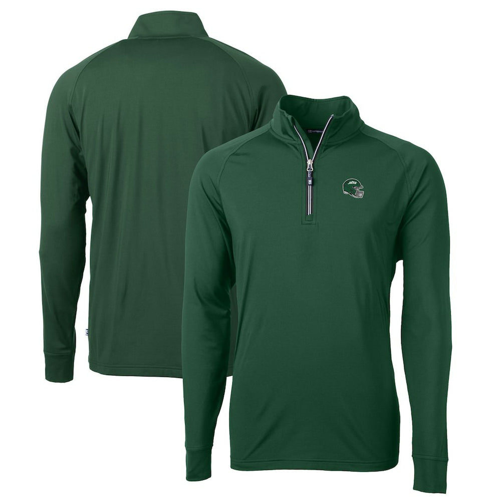 New York Jets Cutter & Buck Helmet Adapt Eco Knit Stretch Recycled Quarter-Zip Top - Hunter Green Tops