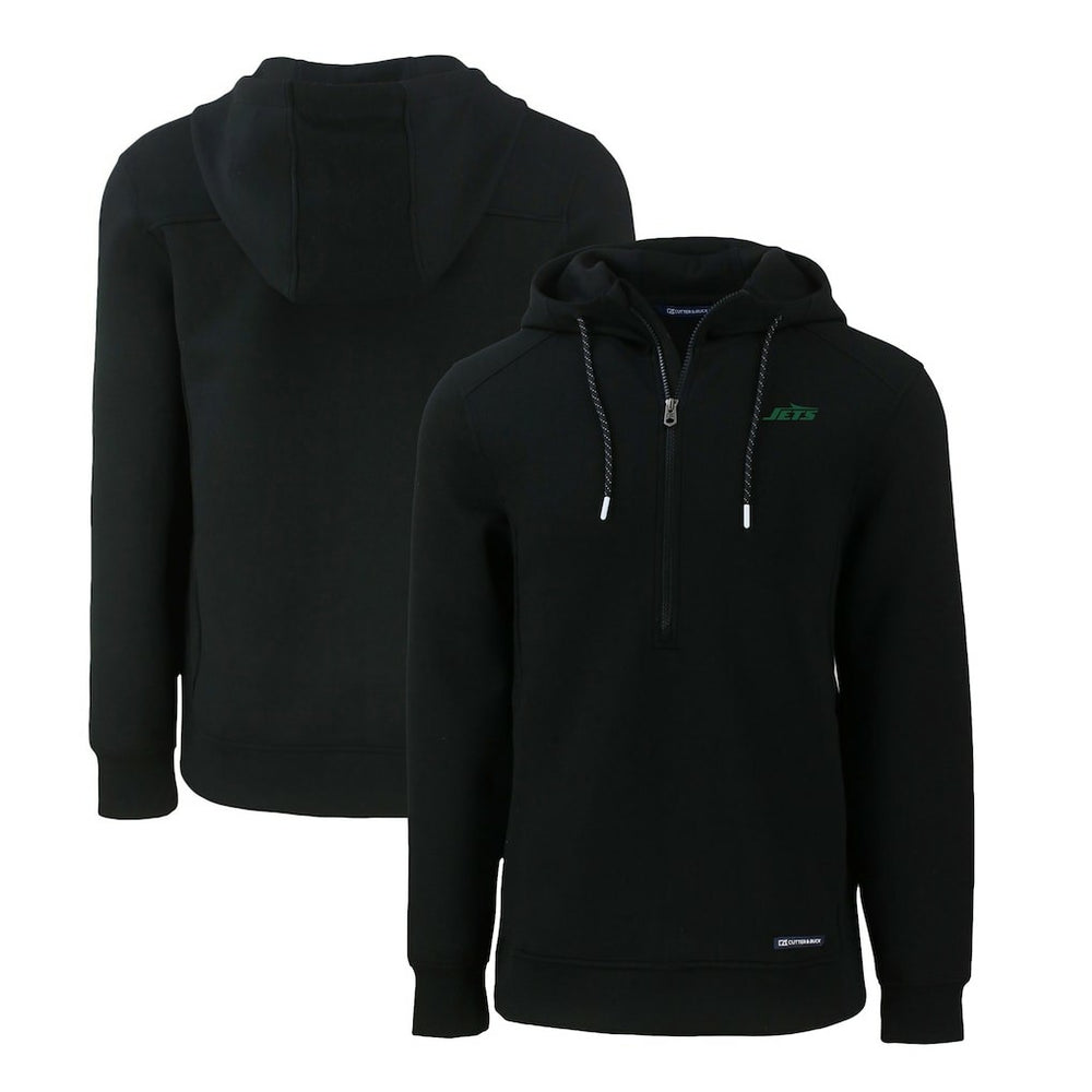 New York Jets Cutter & Buck Primary Logo Roam Eco Recycled Half-Zip Hoodie - Black Hoodies
