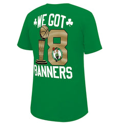 Boston Celtics Stadium Essentials 2024 NBA Finals Champions 18 Banners T-Shirt - Kelly Green