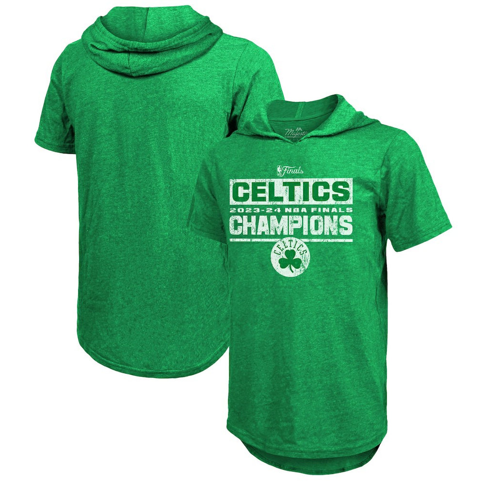Boston Celtics Majestic Threads Women's 2024 NBA Finals Champions Tri-Blend Short Sleeve Pullover Hoodie Top - Kelly Green