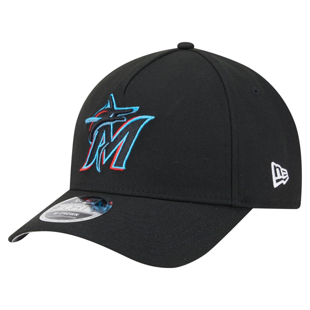 Miami Marlins New Era 9FORTY M-Crown Adjustable Hat - Black Hats