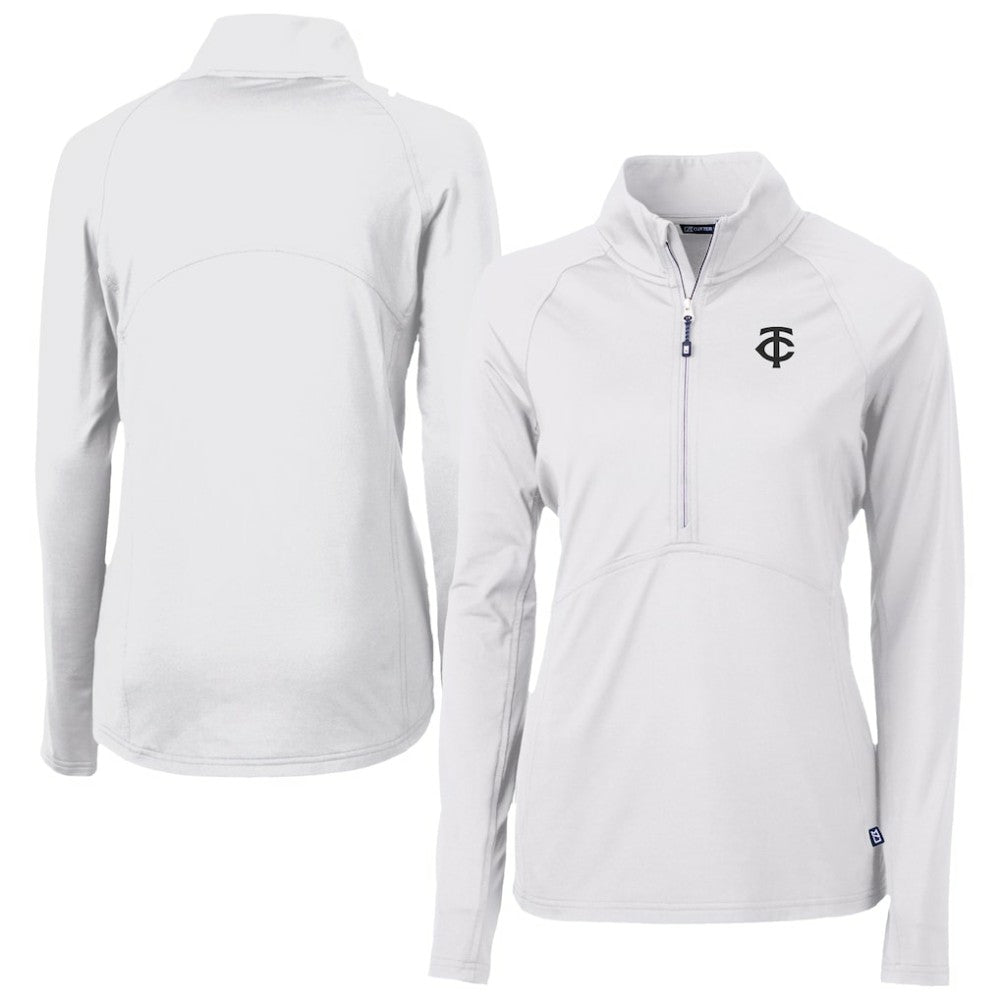 Minnesota Twins Cutter & Buck Women's Adapt Eco Knit Stretch Recycled Half-Zip DryTec Top - White Tops