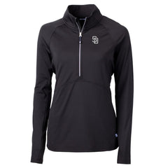 San Diego Padres Cutter & Buck Women's Adapt Eco Knit Stretch Recycled Half-Zip DryTec Top - Black Tops