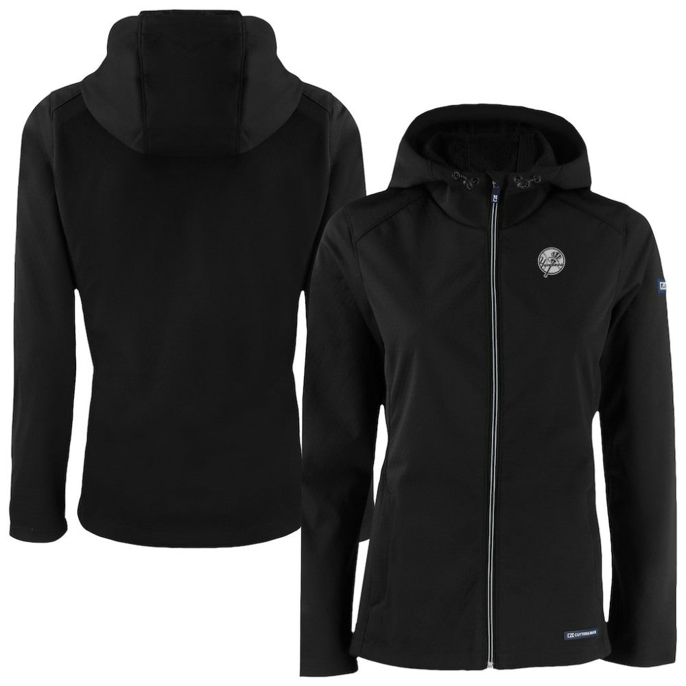 New York Yankees Cutter & Buck Women's Evoke Eco Softshell Recycled Full-Zip Hoodie Jacket - Black Jackets