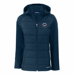 New York Mets Cutter & Buck Women's Evoke Hybrid Eco Softshell Recycled Full-Zip Hooded Jacket - Navy Jackets