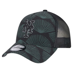 New York Mets New Era 9FORTY A-Frame Trucker Adjustable Hat - Black Hats