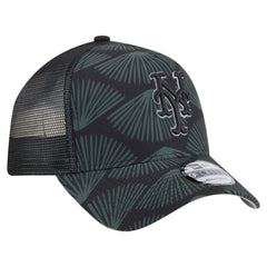 New York Mets New Era 9FORTY A-Frame Trucker Adjustable Hat - Black Hats