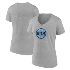 Utah Mammoth Fanatics Women's Draft Logo V-Neck T-Shirt - Heather Gray | US 201875556