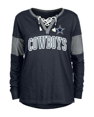 Dallas Cowboys New Era Women's Lace-Up Notch-Neck Long Sleeve T-Shirt - Navy T-shirts