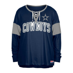 Dallas Cowboys New Era Women's Plus Size Lace-Up Notch Neck Long Sleeve T-Shirt - Navy T-shirts