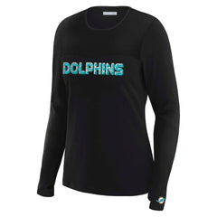 Miami Dolphins WEAR by Erin Andrews x Gracie Hunt Women's Mesh Panel Long Sleeve T-Shirt - Black T-shirts