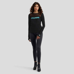 Miami Dolphins WEAR by Erin Andrews x Gracie Hunt Women's Mesh Panel Long Sleeve T-Shirt - Black T-shirts