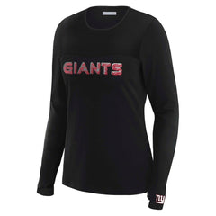 New York Giants WEAR by Erin Andrews x Gracie Hunt Women's Mesh Panel Long Sleeve T-Shirt - Black T-shirts