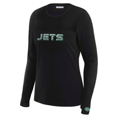New York Jets WEAR by Erin Andrews x Gracie Hunt Women's Mesh Panel Long Sleeve T-Shirt - Black T-shirts
