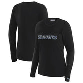 Seattle Seahawks WEAR by Erin Andrews x Gracie Hunt Women's Mesh Panel Long Sleeve T-Shirt - Black T-shirts