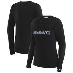 Seattle Seahawks WEAR by Erin Andrews x Gracie Hunt Women's Mesh Panel Long Sleeve T-Shirt - Black T-shirts